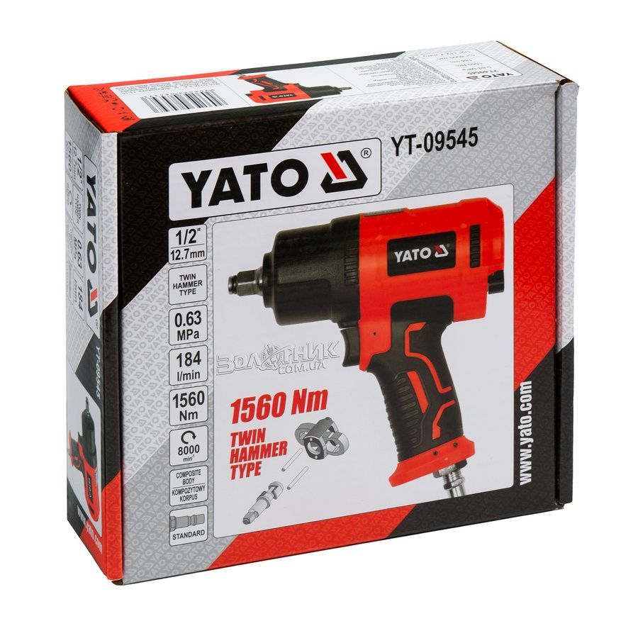 Гайковерт пневмо ударный 1/2" 1560Nm 8000об/мин с реверсом Yato YT-09545 YT-09545 фото