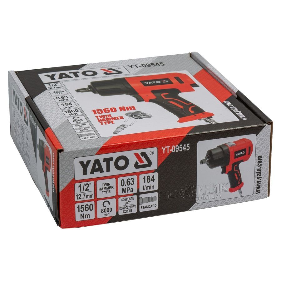 Гайковерт пневмо ударный 1/2" 1560Nm 8000об/мин с реверсом Yato YT-09545 YT-09545 фото